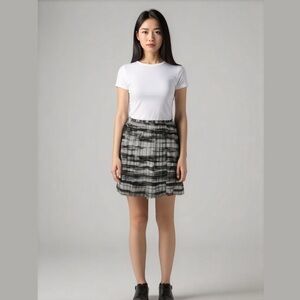 Calvin Klein Black Gray Pleated Panelled Flowy A-line Skirt Abstract Print Sz L